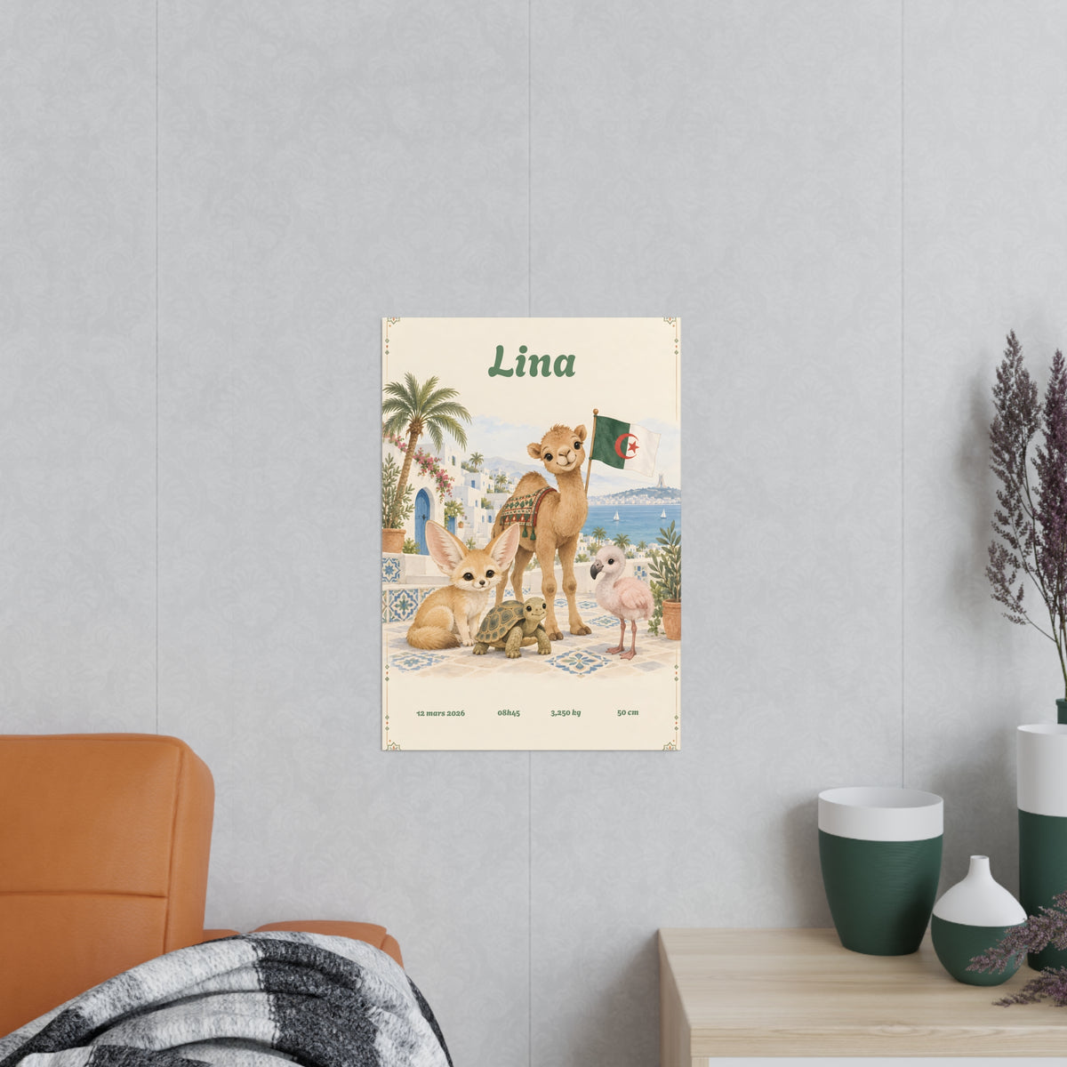Affiche de naissance Algérie : prénom, date, heure, poids et taille