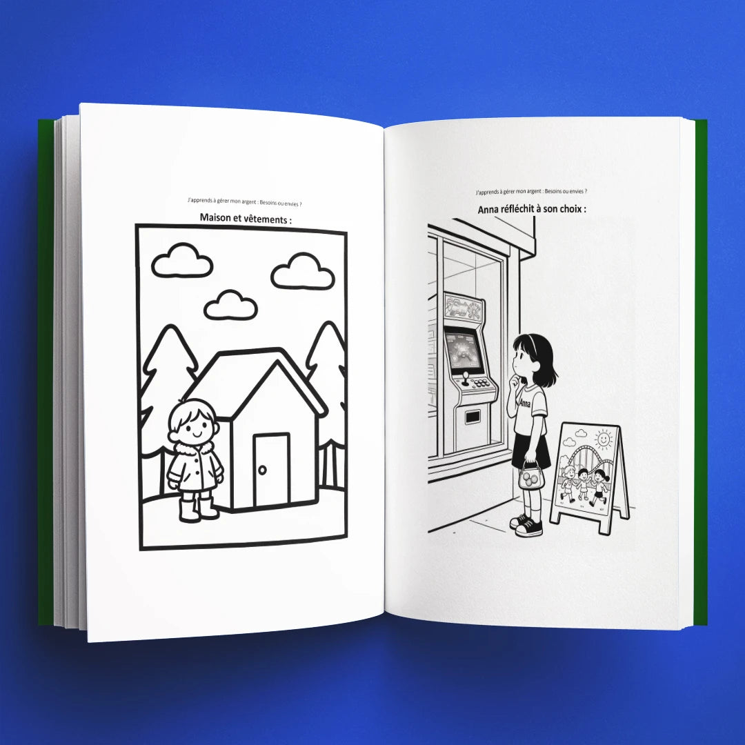 Coloriages du livre pour enfants J'apprends à gérer mon argent : Besoins ou envies (6-12 ans)
