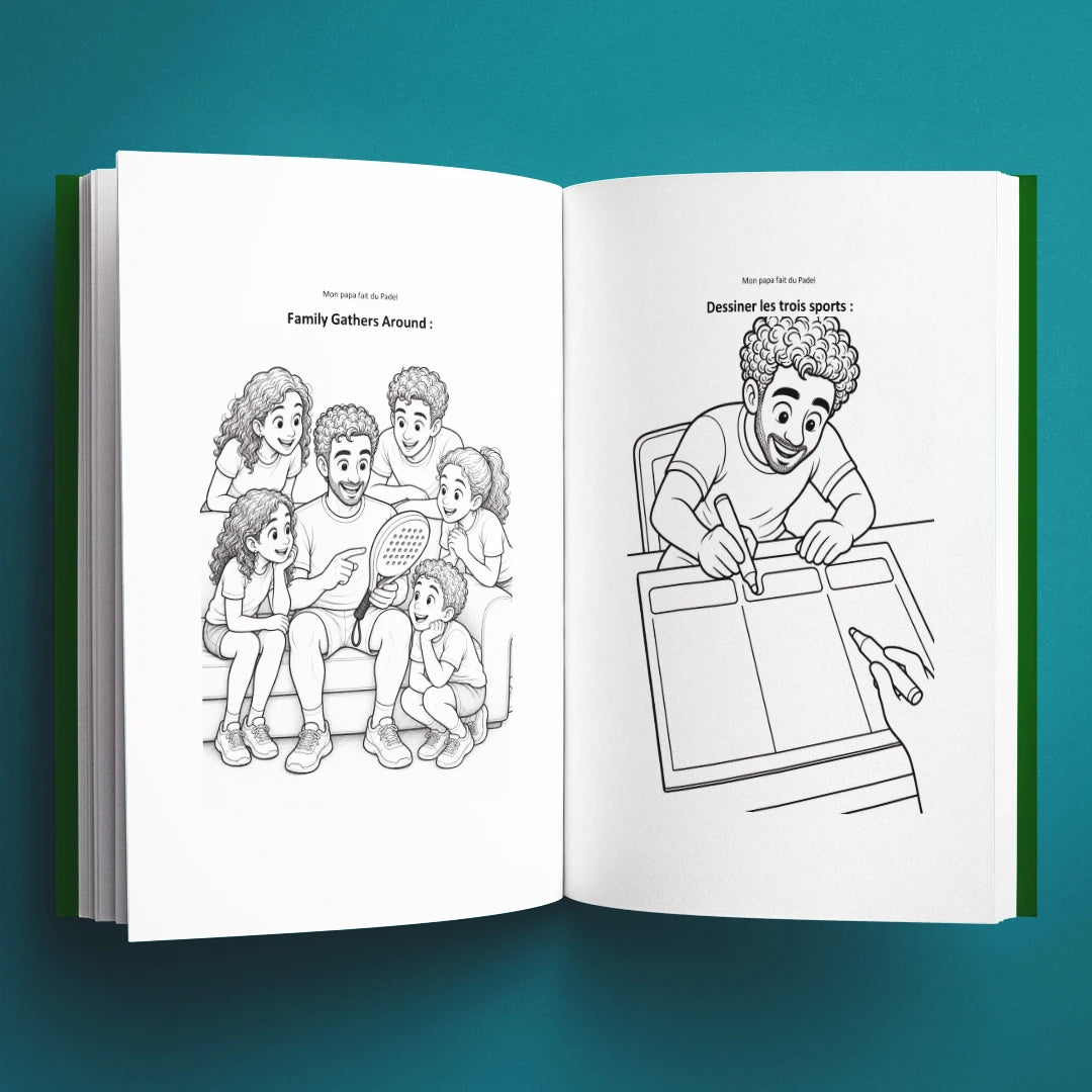 Coloriages du livre pour enfants Mon papa fait du padel (3-8 ans)