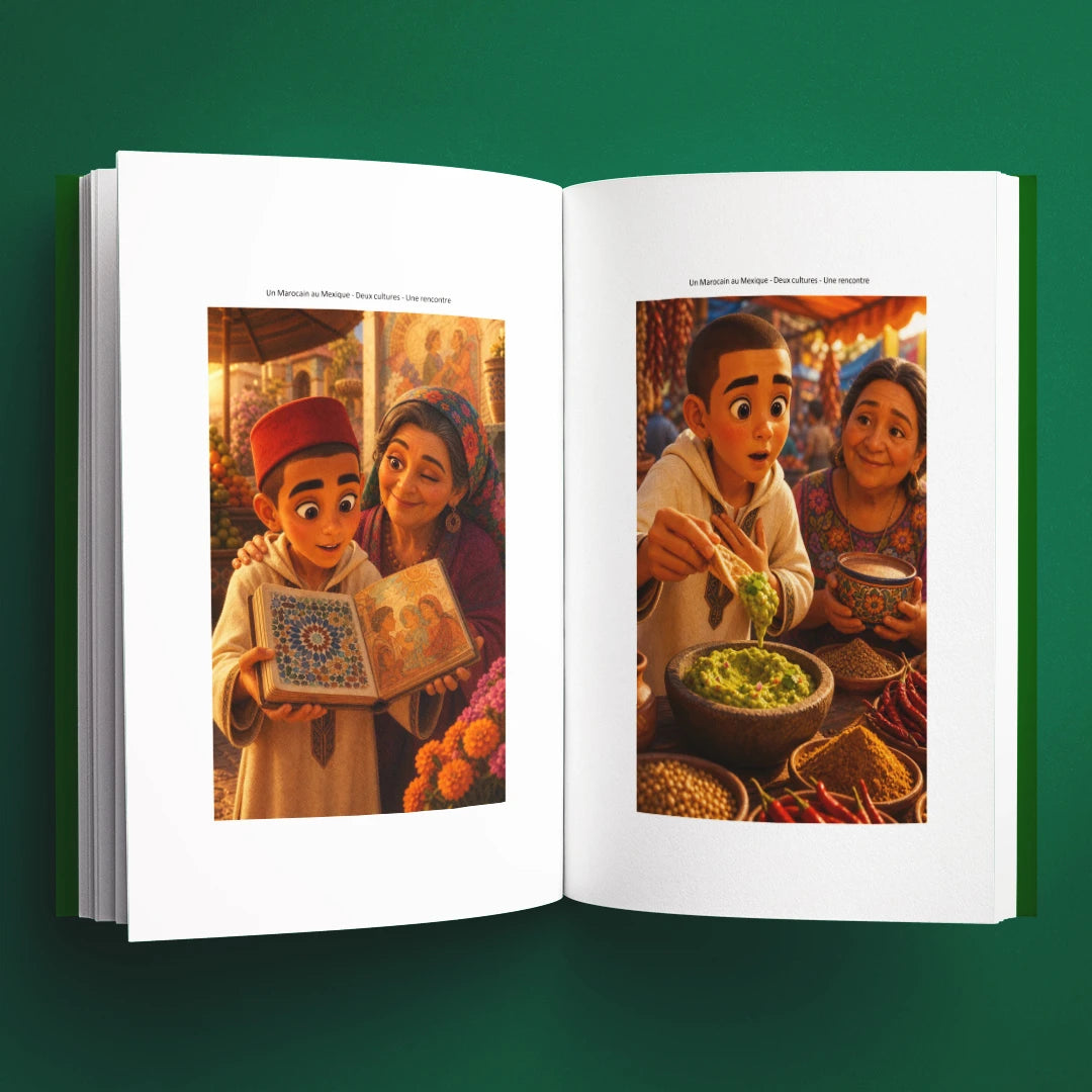 Illustrations du livre pour enfants Un Marocain au Mexique : deux cultures, une rencontre (6-12 ans)